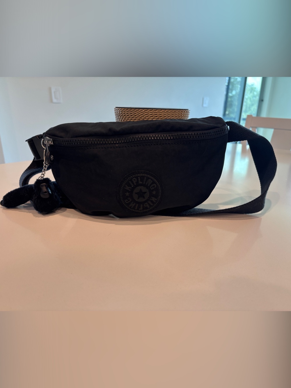 Kipling Black Nylon Belt Bag with Plush Monkey Charm